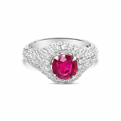 Oval Burma Ruby and Diamond Cocktail Ring
