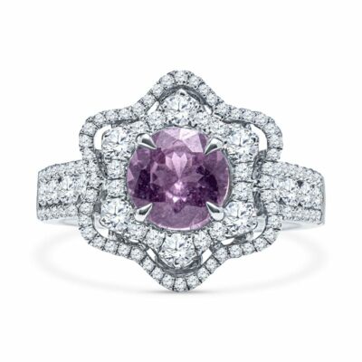 Purple-Pink Sapphire Double Halo Floral Ring