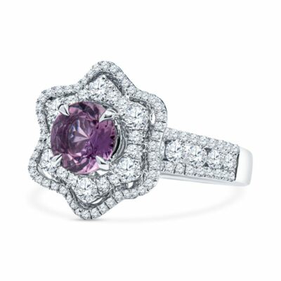 Purple-Pink Sapphire Double Halo Floral Ring