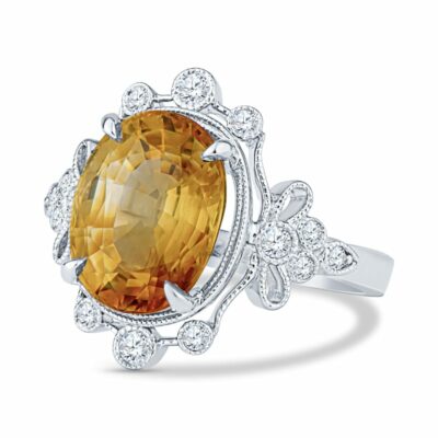 Orange-Yellow Oval Sapphire Vintage Ring