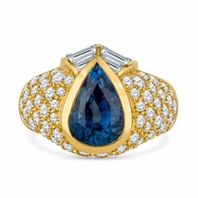 Sri Lankan Pear Shaped Sapphire and Diamond Ring