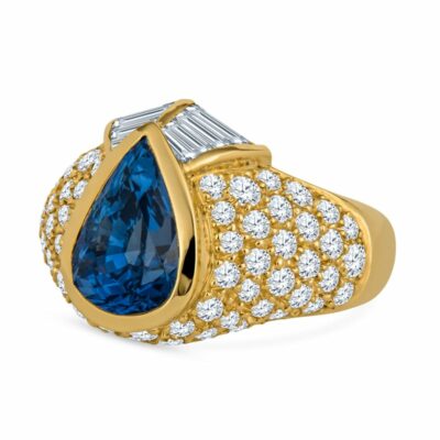 Sri Lankan Pear Shaped Sapphire and Diamond Ring