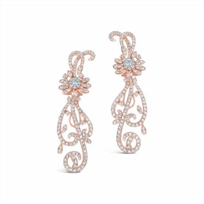 Rose Gold Swirled Diamond Dangle Earrings