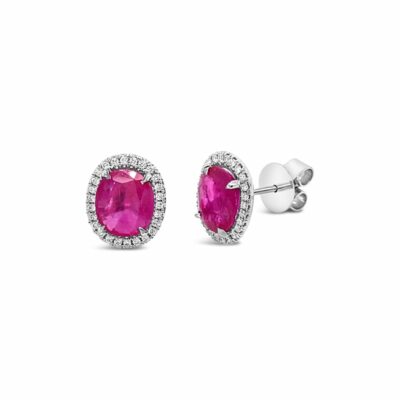 Oval Burma Ruby Stud Earrings