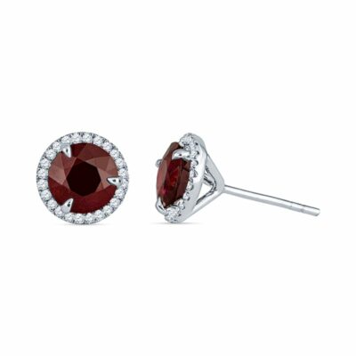 Madagascar Round Ruby & Diamond Halo Stud Earrings