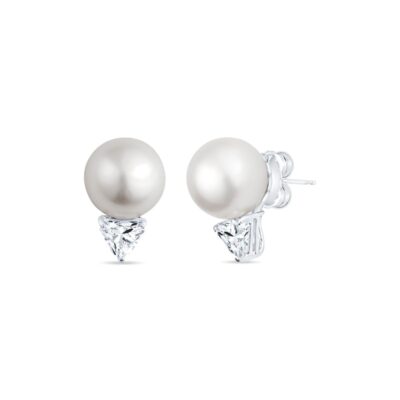 Pearl and Diamond Shield Cut Earrings