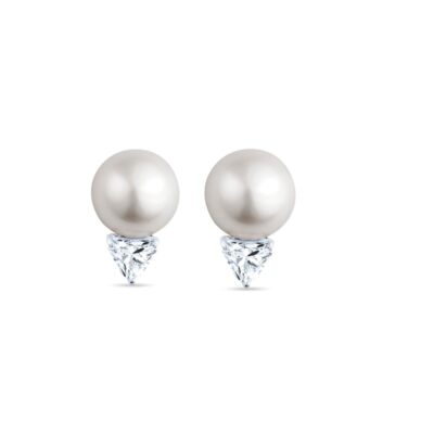 Pearl and Diamond Shield Cut Earrings
