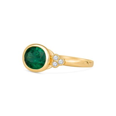 Bezel Set Oval Cut Emerald & Diamond Ring