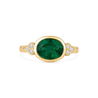 Bezel Set Oval Cut Emerald & Diamond Ring