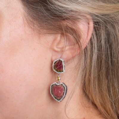 Watermelon Tourmaline & Diamond Earrings.