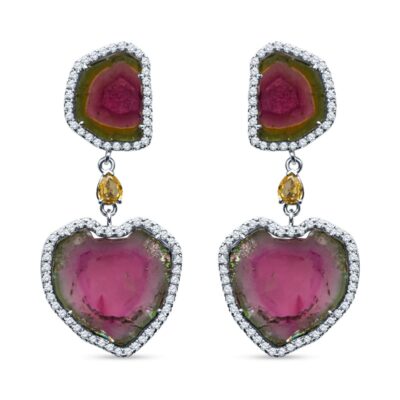 Watermelon Tourmaline & Diamond Earrings.