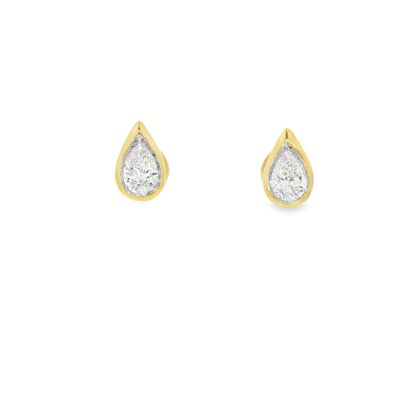 0.78ctw 14K Yellow Gold Bezel Set Natural Diamond Pear Earrings