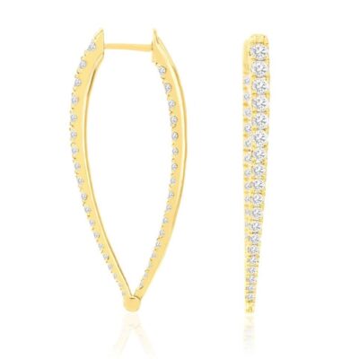 Elongated Diamond Hoops in Yellow Gold
