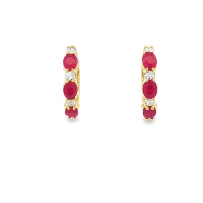 Yellow Gold Ruby and Diamond Hoops