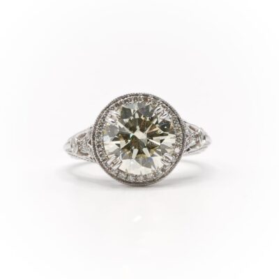 3.53ct Round Diamond 14kt White Gold Vintage Style Halo Engagement Ring