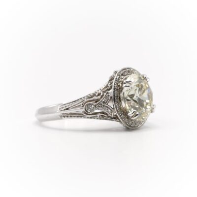 3.53ct Round Diamond 14kt White Gold Vintage Style Halo Engagement Ring