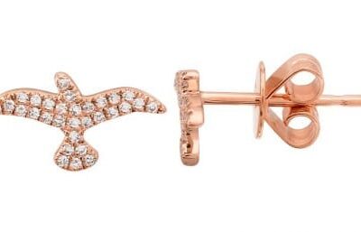 14kt Rose gold dove earrings with 0.11 carat total weight in round cut diamonds